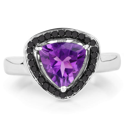 1.56 Carat Genuine Amethyst and Black Diamond .925 Sterling Silver Ring by Bids.com