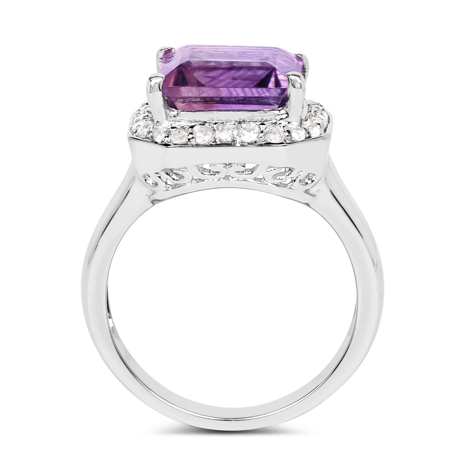 4.42 Carat Genuine  Amethyst and White Topaz .925 Sterling Silver Ring  DestGlow