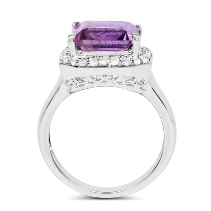 4.42 Carat Genuine  Amethyst and White Topaz .925 Sterling Silver Ring  DestGlow