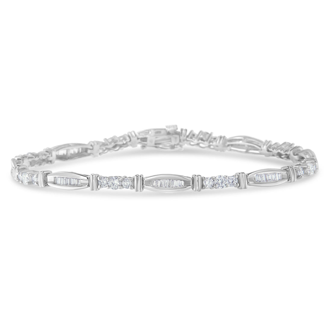 10K White Gold Geometric Pattern Diamond Tennis Bracelet (3 cttw, H-I Color, SI2-I1 Clarity) by Bids.com