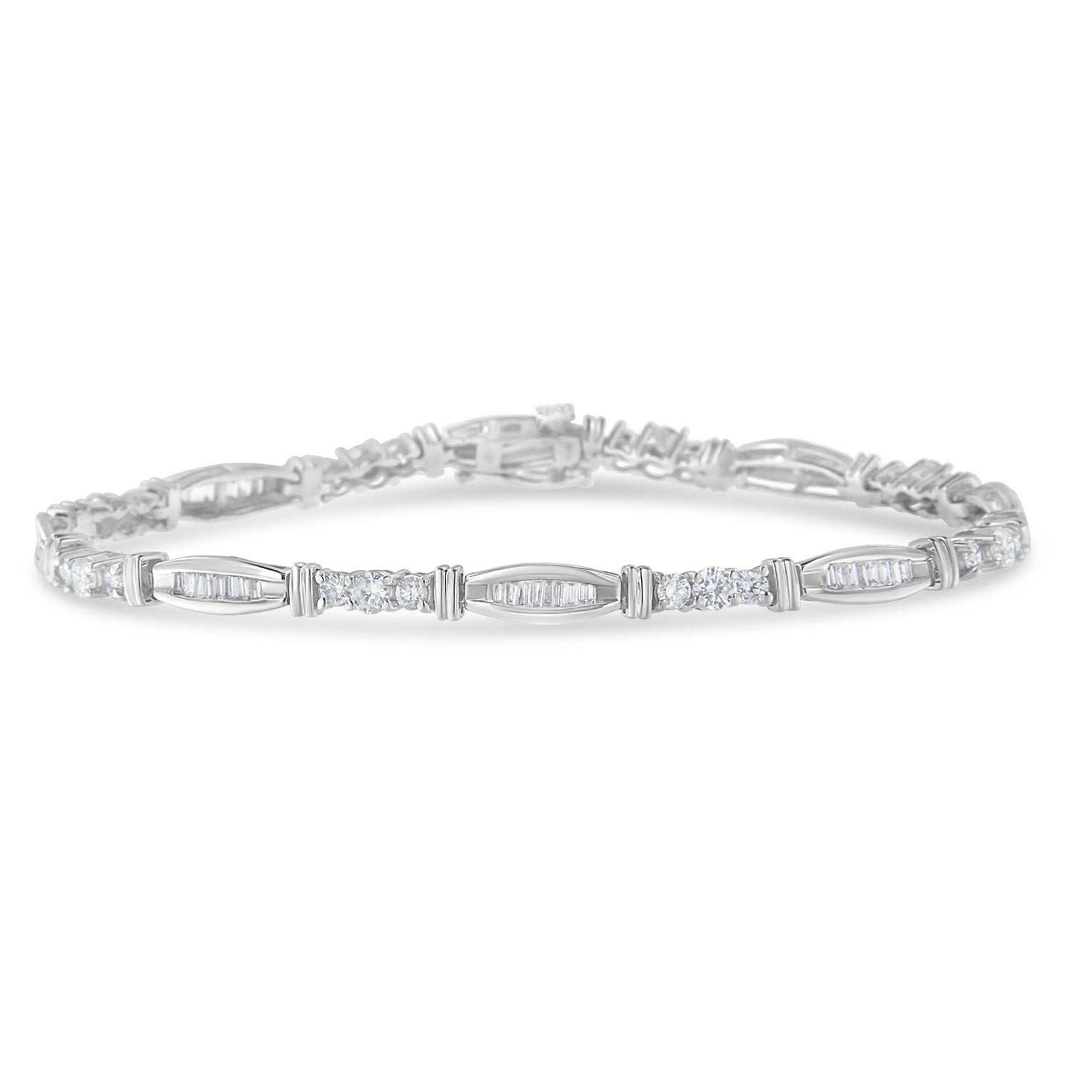 10K White Gold Geometric Pattern Diamond Tennis Bracelet (3 cttw, H-I Color, SI2-I1 Clarity) by Bids.com
