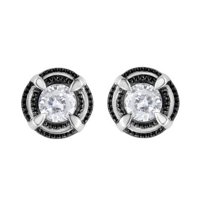 Black Rhodium Plated .925 Sterling Silver Round 1-1/2 cttw Diamond Double Halo 4-Prong Solitaire Milgrain Stud Earrings (H-I Color, I2-I3 Clarity) by Bids.com
