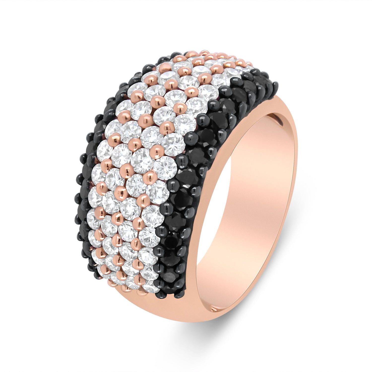 18K Rose Gold 2 1/5 Cttw Black and White Diamond 6 Row Band Ring (F-G and Black Color, VS1-VS2 Clarity) - Ring Size 7 by Bids.com
