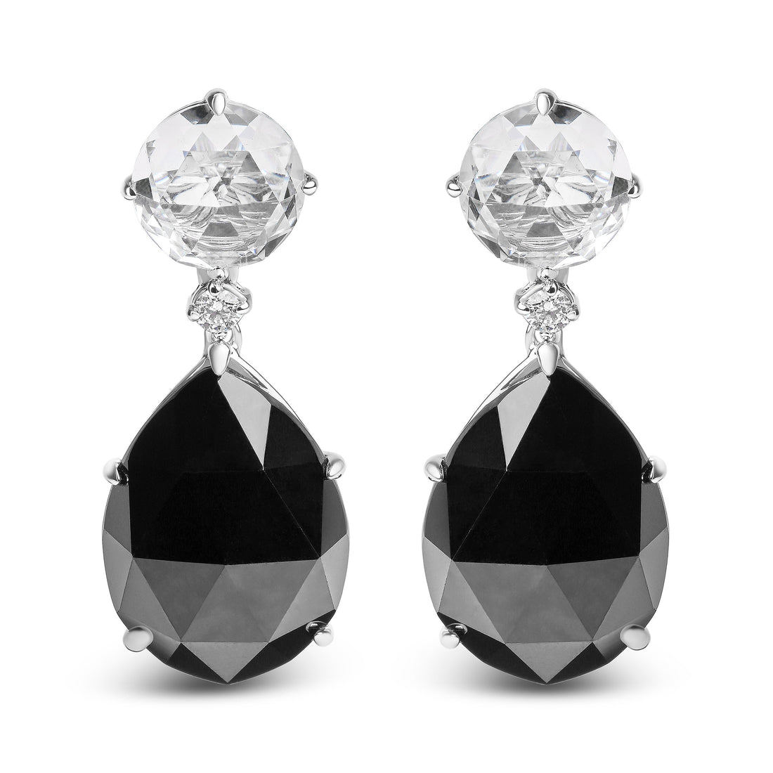18K White Gold 1/5 Cttw Diamond with Round White Topaz and 20x15mm Pear Cut Black Onyx Gemstone Dangle Earring (G-H Color, SI1-SI2 Clarity) by Bids.com