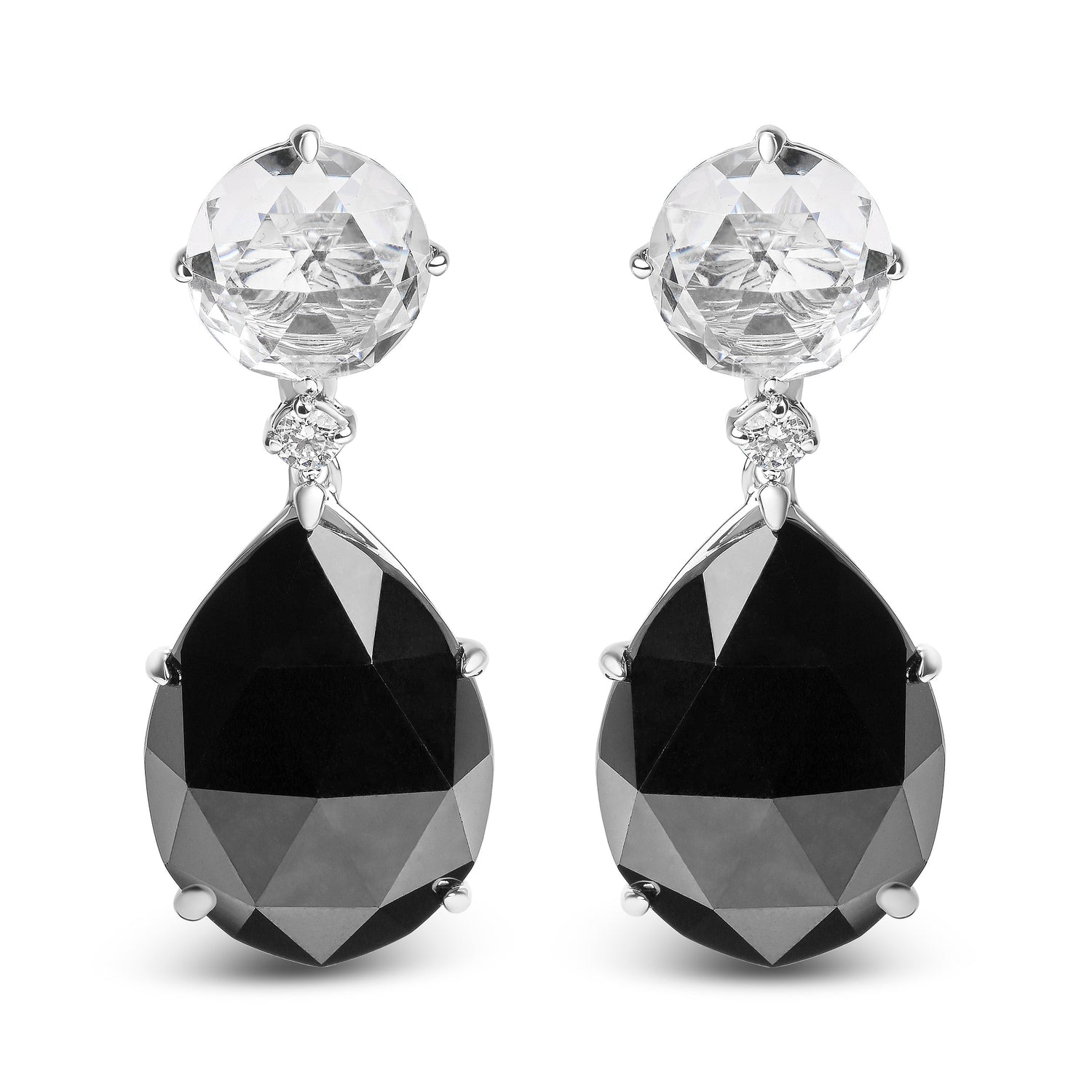 18K White Gold 1/5 Cttw Diamond with Round White Topaz and 20x15mm Pear Cut Black Onyx Gemstone Dangle Earring (G-H Color, SI1-SI2 Clarity) by Bids.com