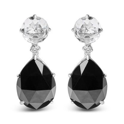 18K White Gold 1/5 Cttw Diamond with Round White Topaz and 20x15mm Pear Cut Black Onyx Gemstone Dangle Earring (G-H Color, SI1-SI2 Clarity) by Bids.com