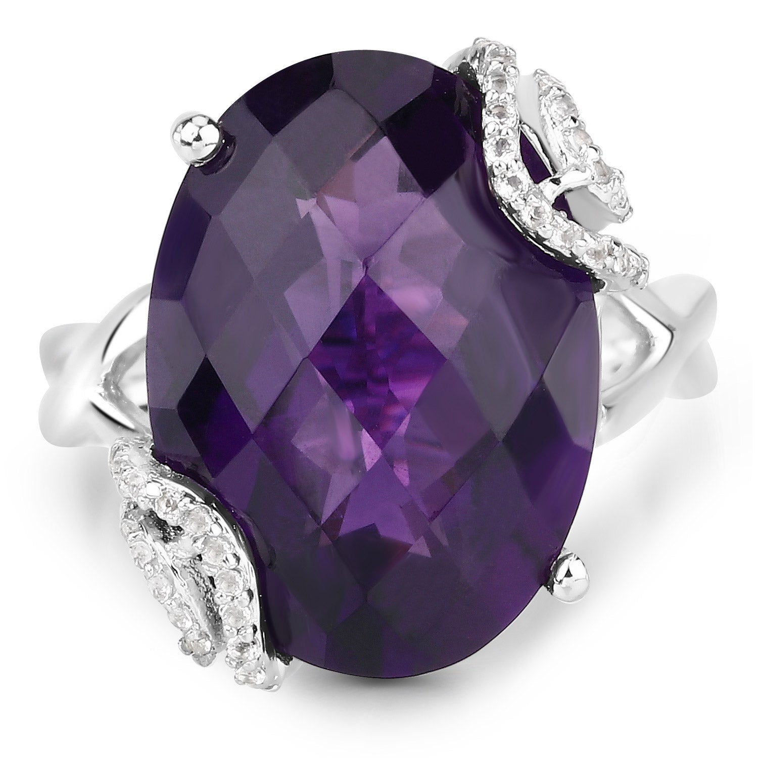 10.44 Carat Genuine Amethyst and White Topaz .925 Sterling Silver Ring by Bids.com