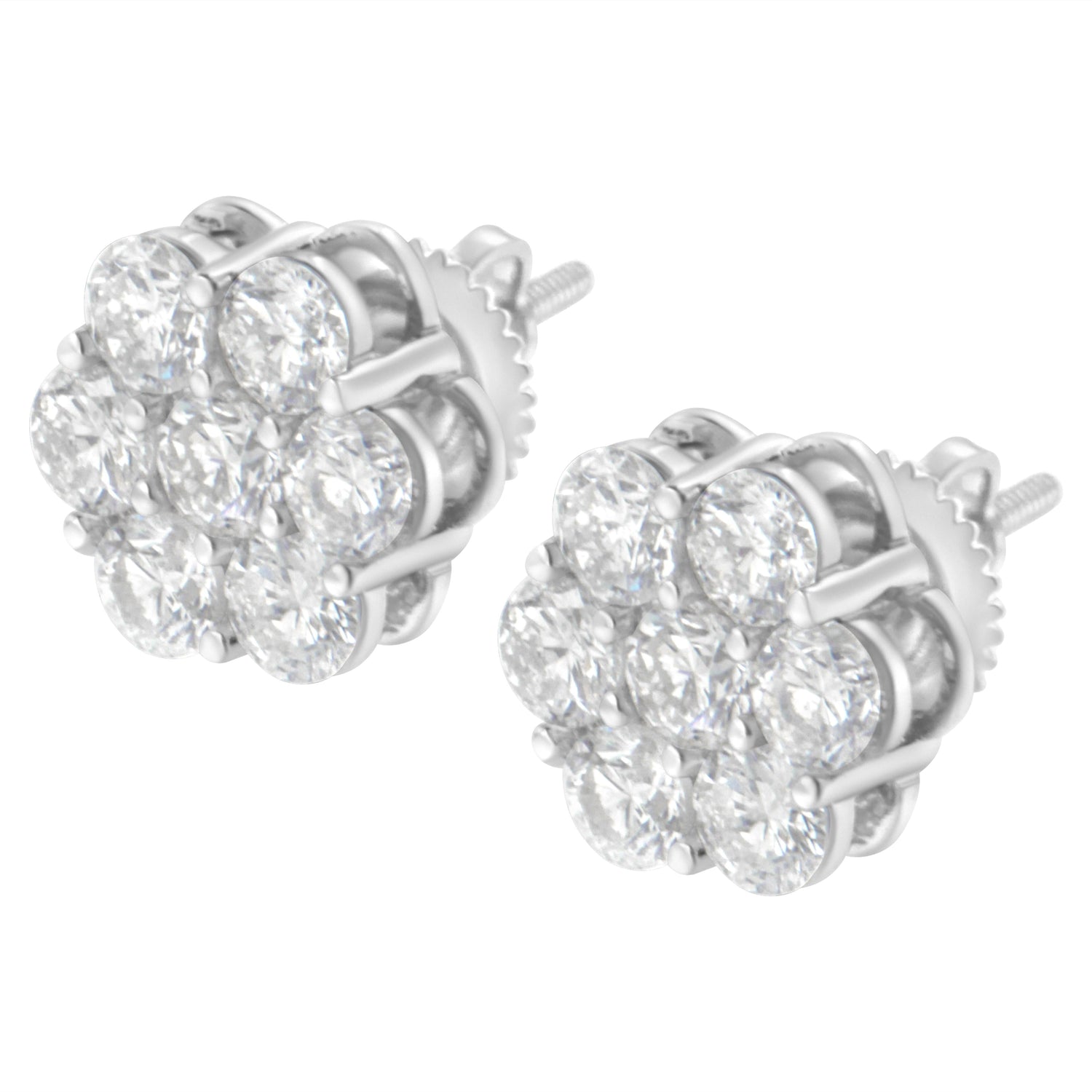 Sterling Silver 2 cttw Floral Composite 7 Stone Diamond Stud Earring (I-J, I1-I2) by Bids.com