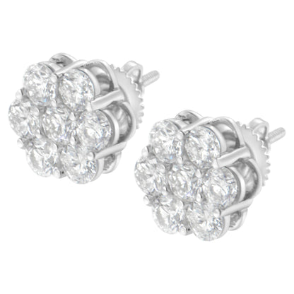 Sterling Silver 2 cttw Floral Composite 7 Stone Diamond Stud Earring (I-J, I1-I2) by Bids.com