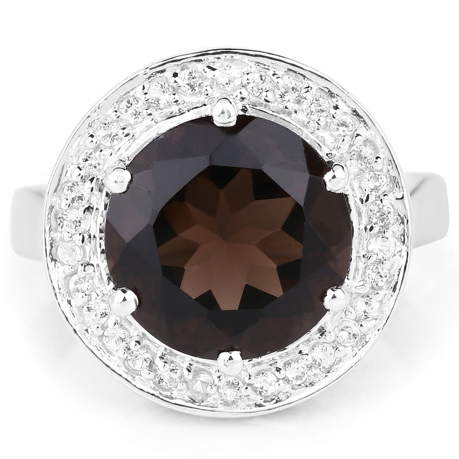 4.52 Carat Genuine Smoky Quartz and White Topaz .925 Sterling Silver Ring by Bids.com
