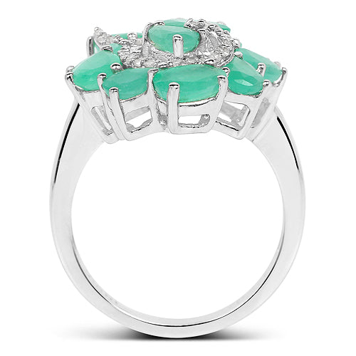 3.57 Carat Genuine Emerald and White Diamond .925 Sterling Silver Ring by Bids.com