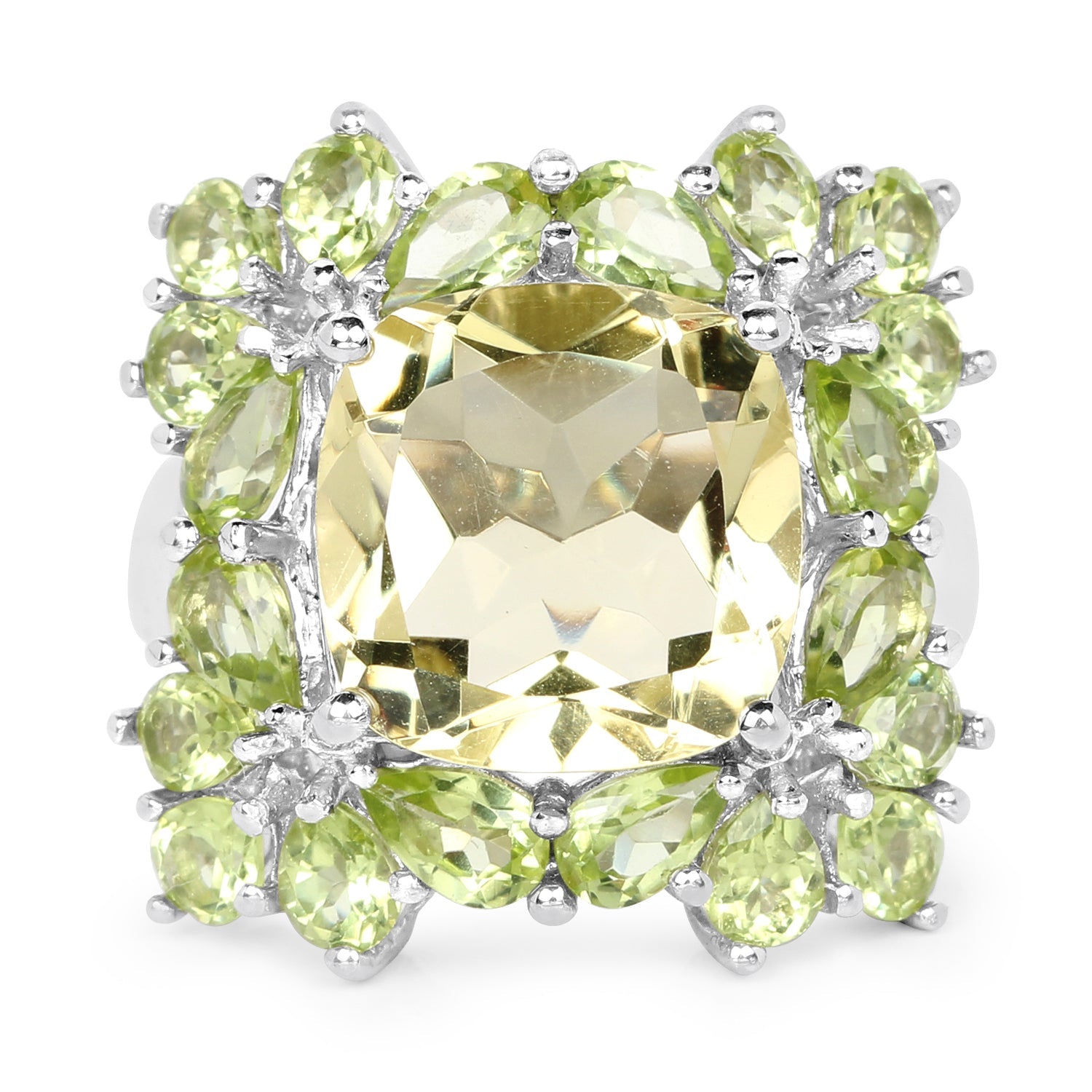 9.38 Carat Genuine Lemon Quartz &amp; Peridot .925 Sterling Silver Ring by Bids.com