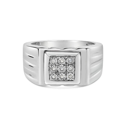 .925 Sterling Silver Diamond Accent Miracle-Set 9 Stone Ridged Band Gentlemen&