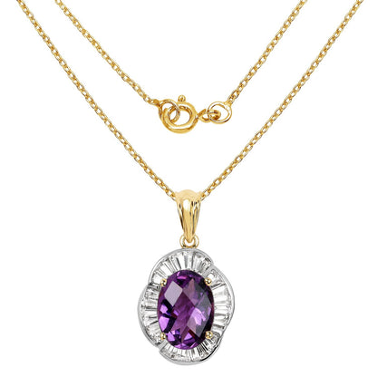 14K Yellow Gold Plated 6.43 Carat Genuine Amethyst and White Topaz .925 Sterling Silver Pendant  DestGlow