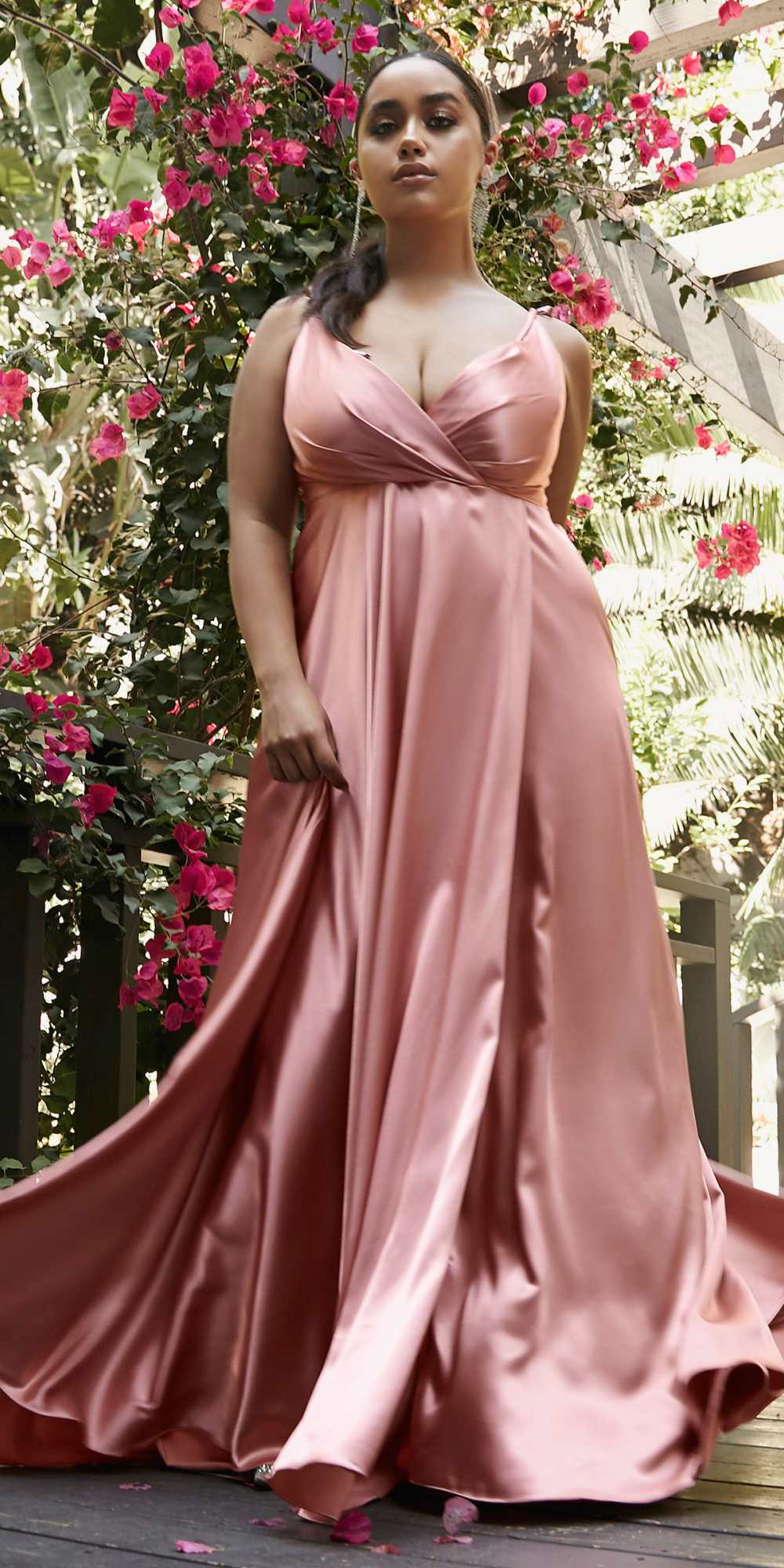 Cinderella Divine BD105 Flowy Satin A-Line Gown with Leg Slit by DiscountDressShop