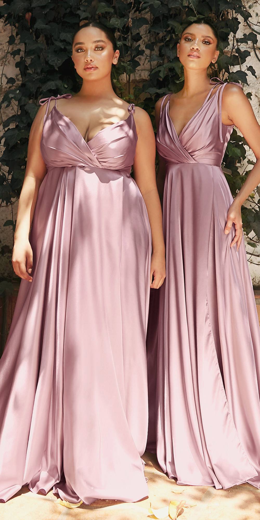Cinderella Divine BD105 Flowy Satin A-Line Gown with Leg Slit by DiscountDressShop