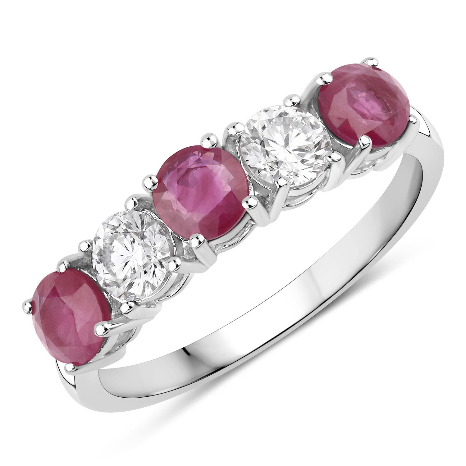 1.40 Carat Genuine Ruby and Lab Grown Diamond 14K White Gold Ring  DestGlow