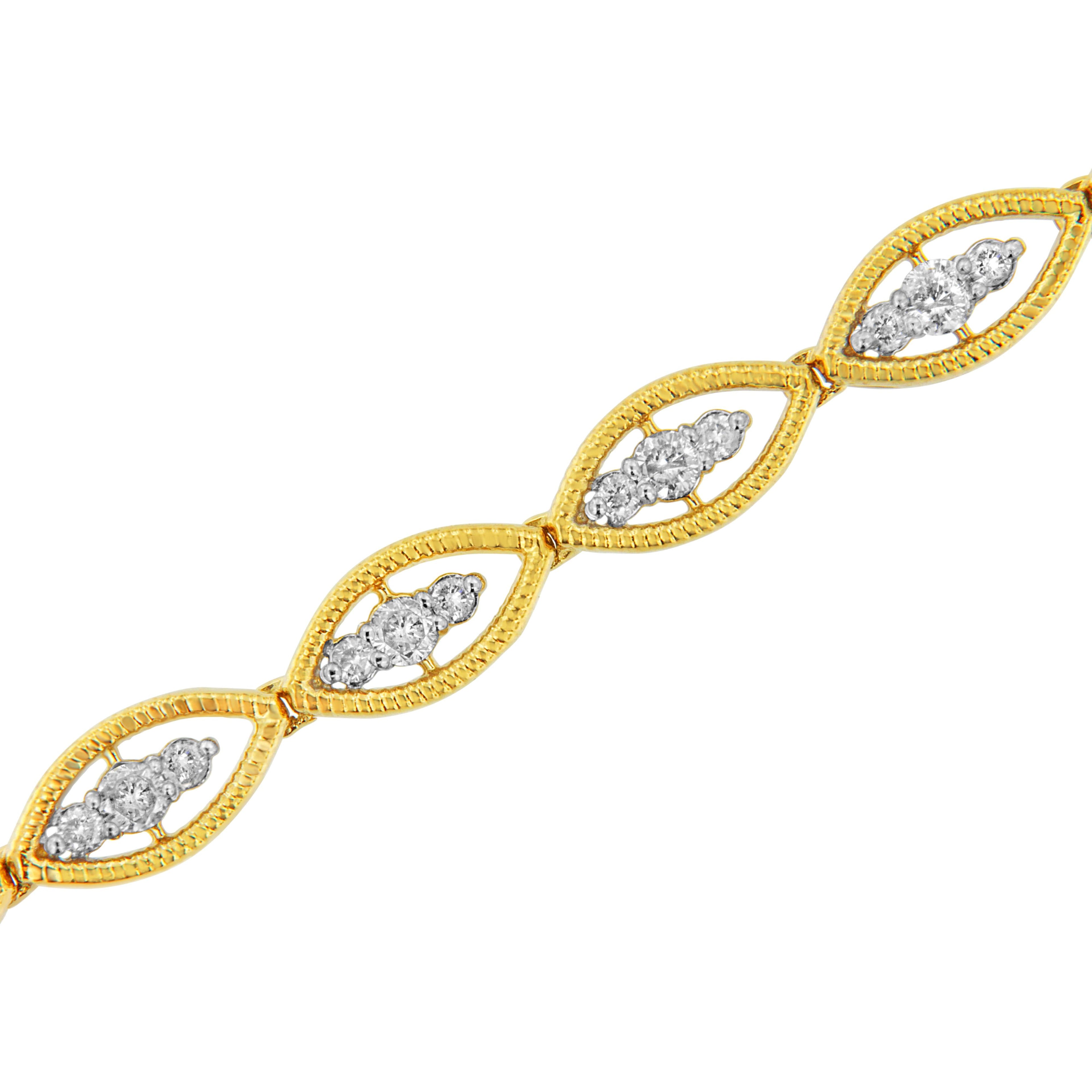 10K Yellow Gold Plated .925 Sterling Silver 1 cttw Prong Set Round-Cut Diamond Link Bracelet (J-K Color, I1-I2 Clarity) - 7.25" by Bids.com