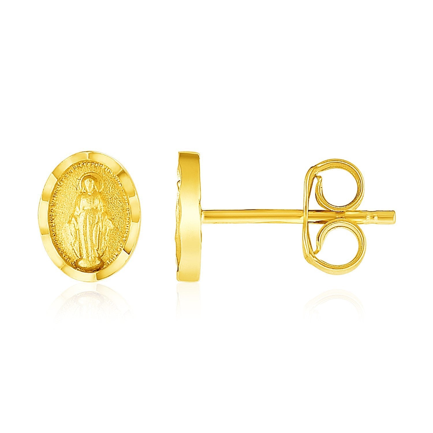 14k Yellow Gold Oval Religious Medallion Post Earrings by Bids.com