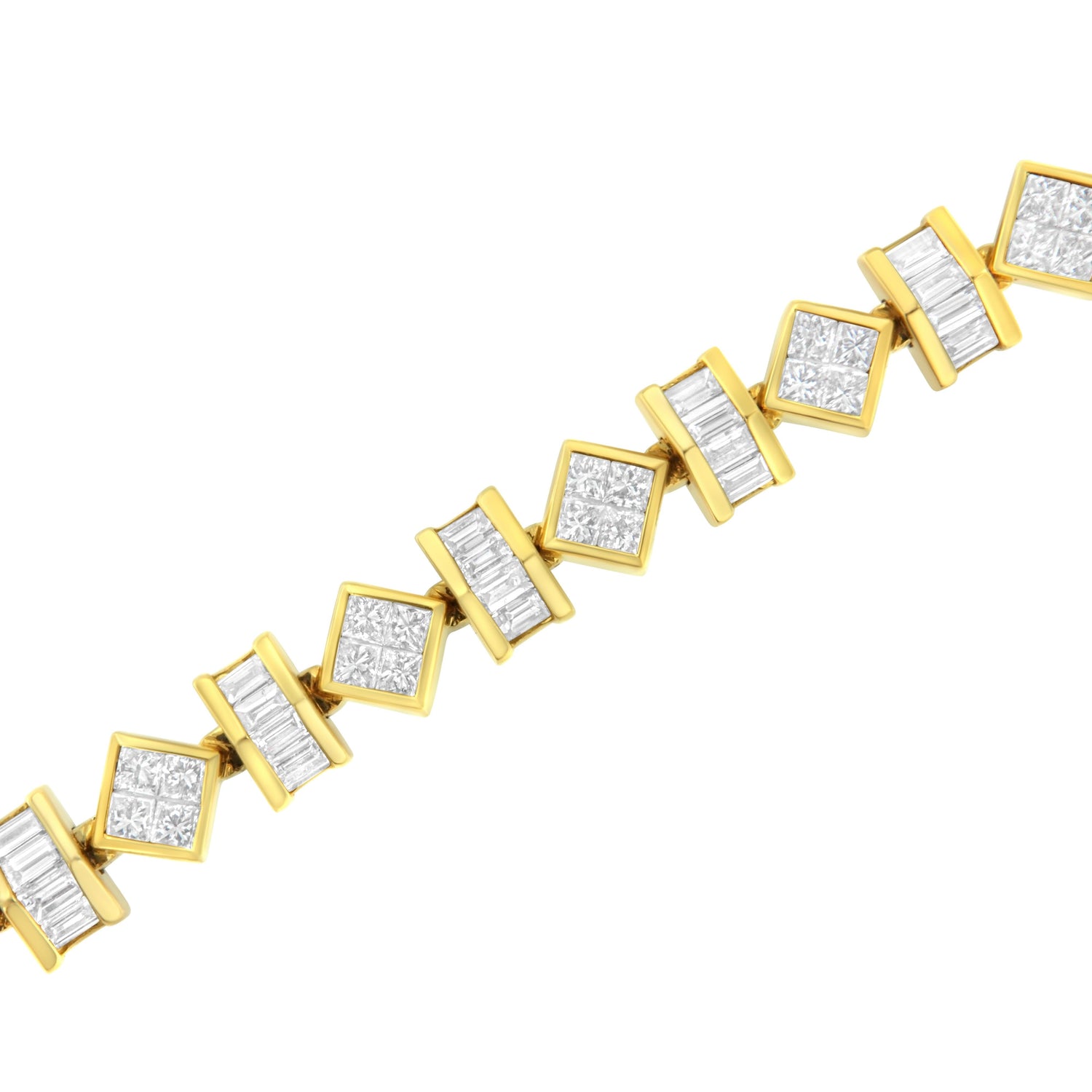 14K Yellow Gold 7.50 Cttw Princess and Baguette Diamond Geometric Link Bracelet by Bids.com
