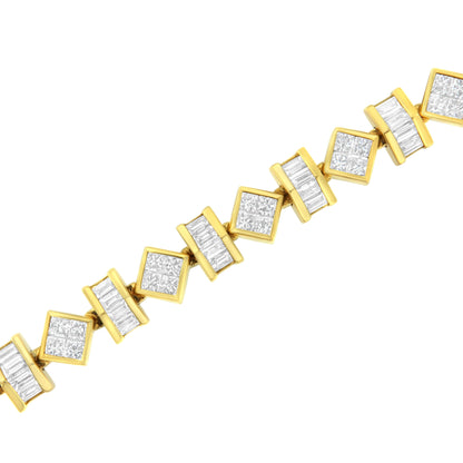 14K Yellow Gold 7.50 Cttw Princess and Baguette Diamond Geometric Link Bracelet by Bids.com