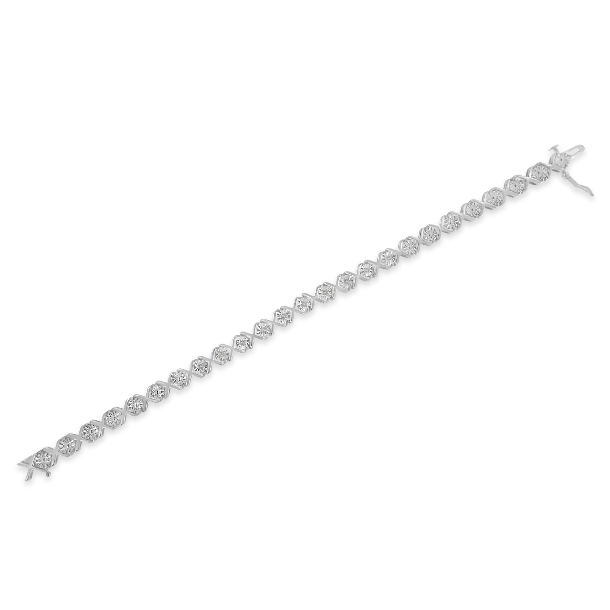 .925 Sterling Silver 1/10 cttw Miracle-Set Round-Cut Diamond "X" Link Tennis Bracelet (I-J color, I2-I3 clarity) - 7.25" by Bids.com