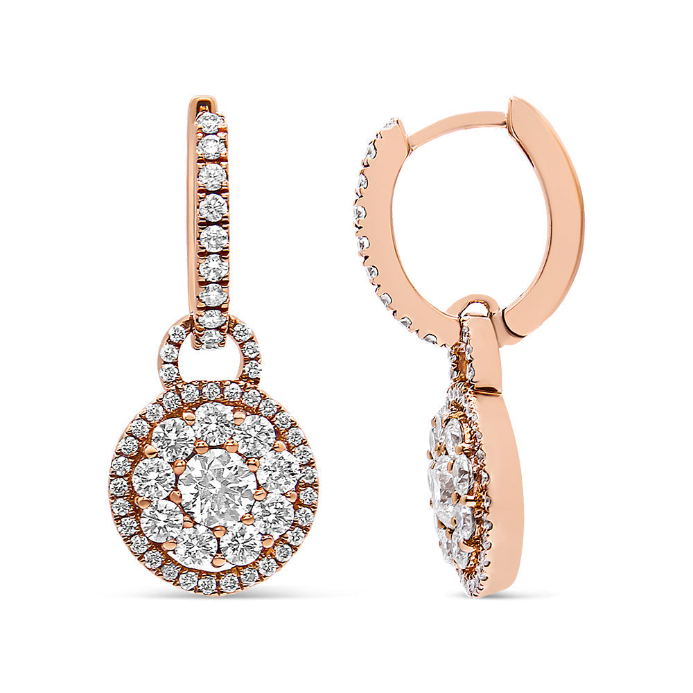18K Rose Gold 1 1/2 Cttw Round Shaped Diamond Composite Drop and Dangle Leverback Earrings (F-G Color, VS1-VS2 Clarity)  DestGlow