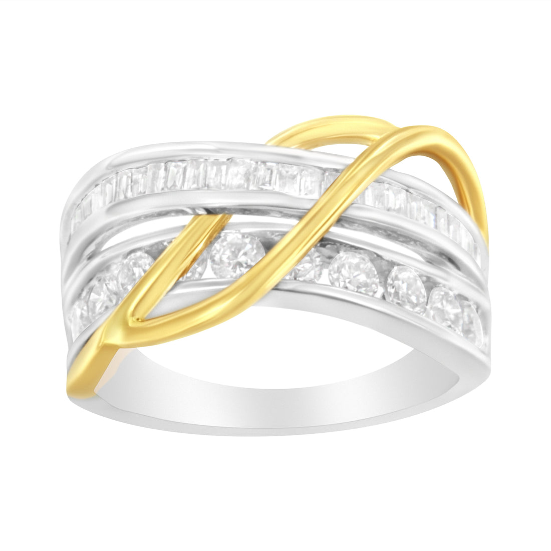 10K White and Yellow Gold 1 1/10 cttw Channel-Set Diamond Bypass Band Ring (J Color, I3 Clarity) - Size 7 by Bids.com