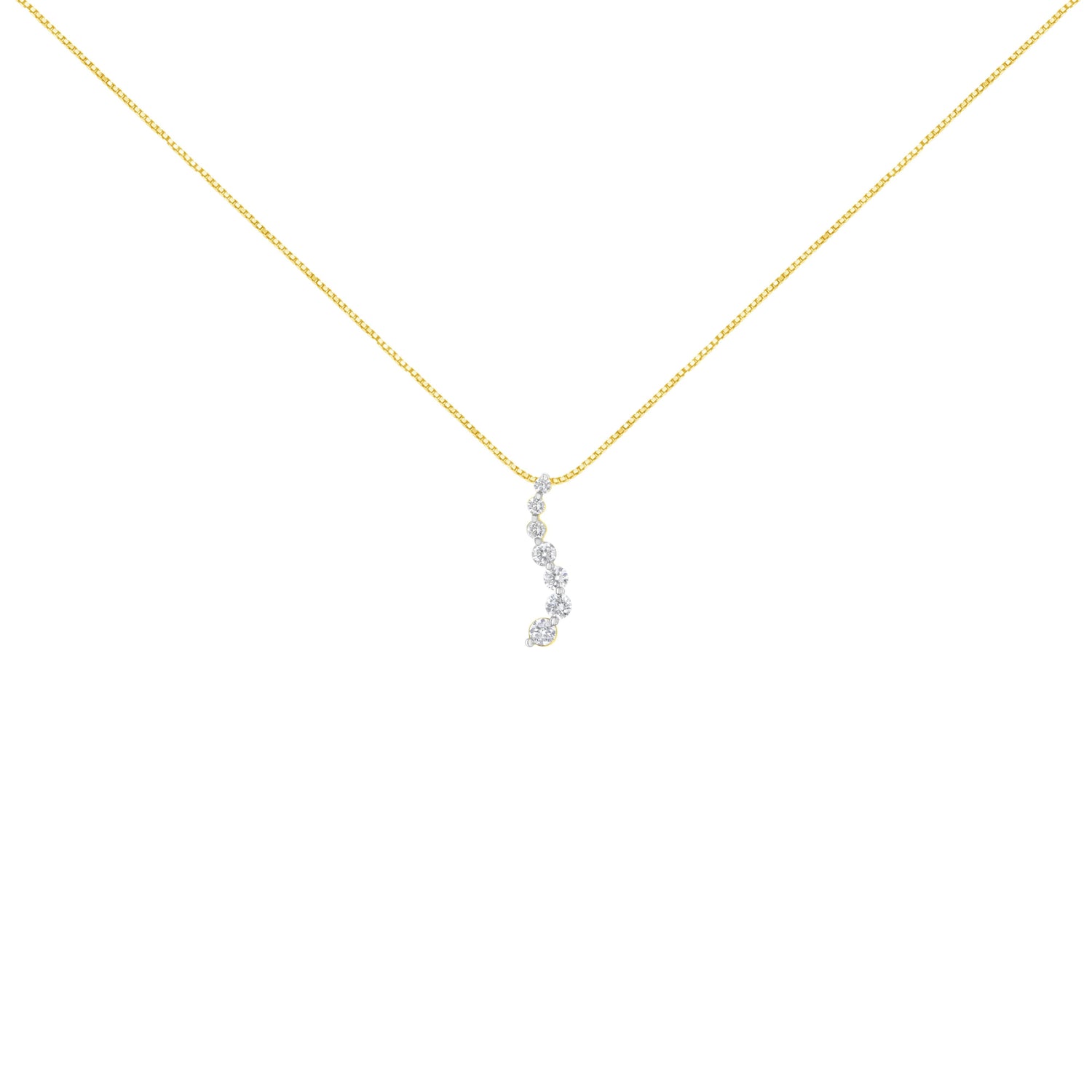 AGS Certified 14K Yellow Gold 2.0 Cttw Baguette and Brilliant Round-Cut Diamond Journey 18" Pendant Necklace (F-G Color, I1-I2 Clarity) by Bids.com