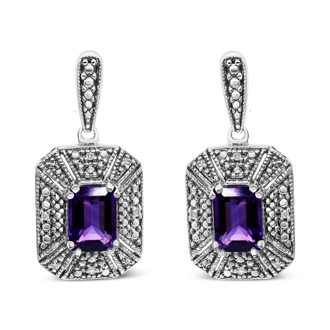 .925 Sterling Silver Diamond Accent and 7x5mm Purple Amethyst Stud Earrings (I-J Color, I2-I3 Clarity) by Bids.com