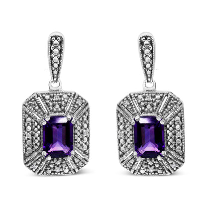 .925 Sterling Silver Diamond Accent and 7x5mm Purple Amethyst Stud Earrings (I-J Color, I2-I3 Clarity) by Bids.com