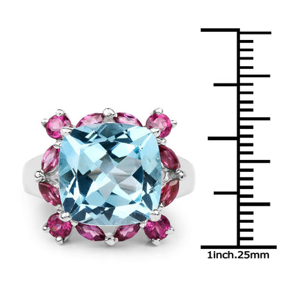 8.19 Carat Genuine Blue Topaz &amp; Rhodolite .925 Sterling Silver Ring  DestGlow