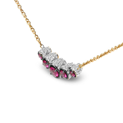 18K Rose Gold 3/4 Cttw Pave Diamonds and Graduated Red Ruby Gemstone Curved Bar Choker Necklace (G-H Color, SI1-SI2 Clarity) - Adjustable up to 14" - 16.5" by Bids.com
