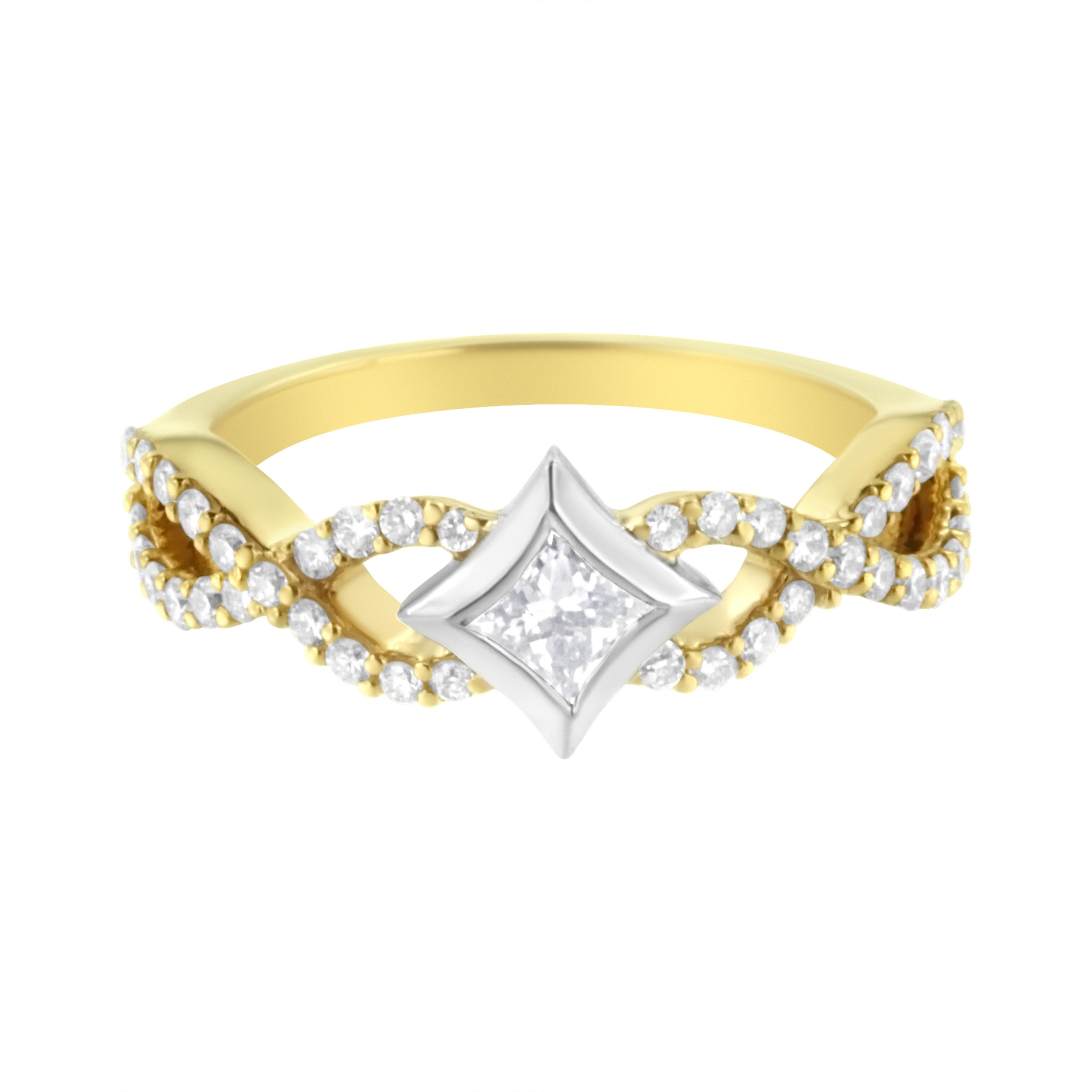 10K Two Tone Color 5/8 Cttw Diamond Kite and Twist Shank Ring (H-I Color,SI2-I1 Clarity) by Bids.com