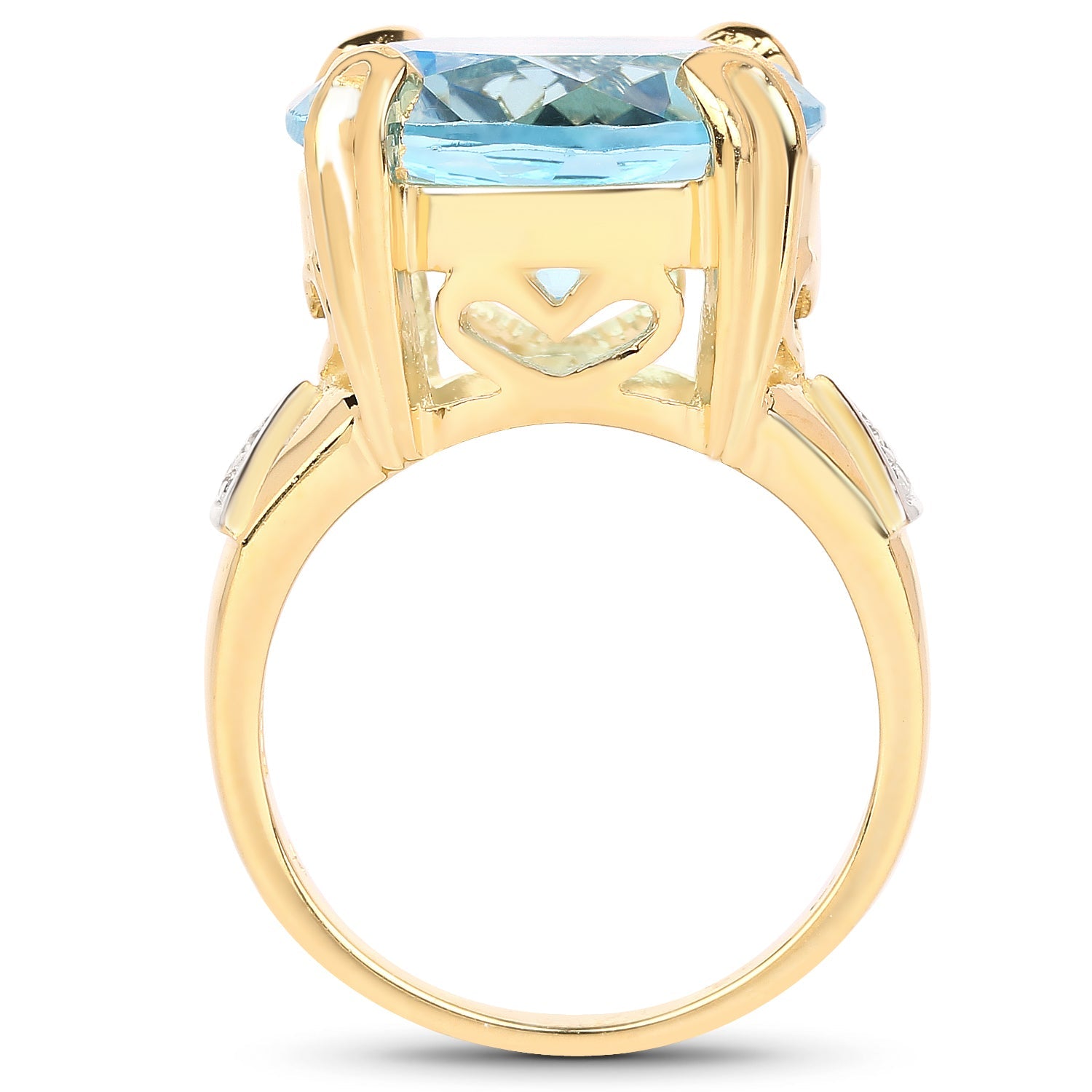 14K Yellow Gold Plated 12.98 Carat Genuine Blue Topaz and White Topaz .925 Sterling Silver Ring by Bids.com