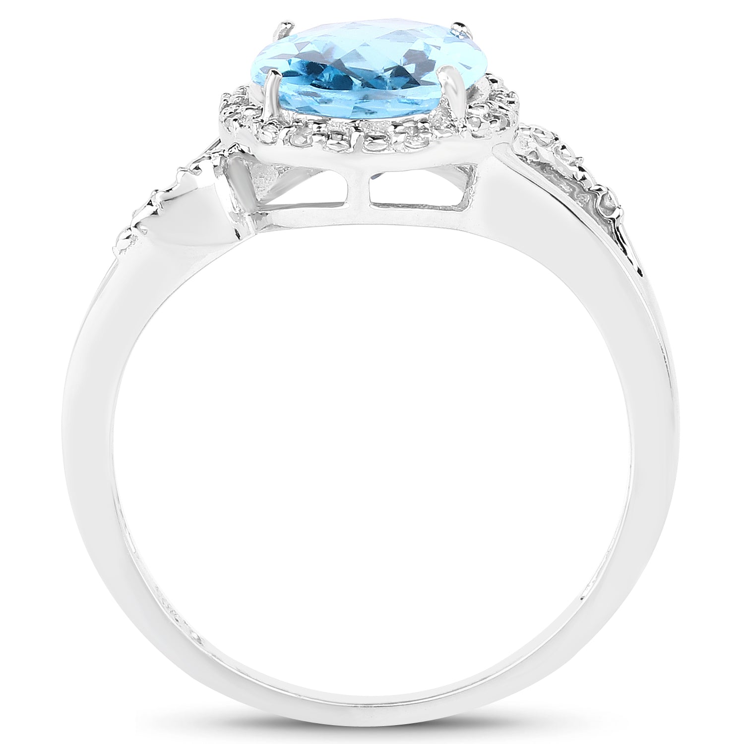 3.29 Carat Genuine Swiss Blue Topaz and White Diamond 10K White Gold Ring  DestGlow