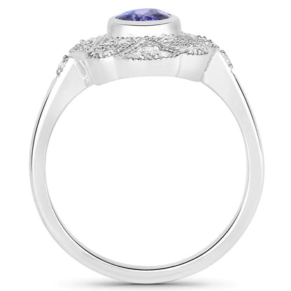 1.17 Carat Genuine Tanzanite and White Topaz .925 Sterling Silver Ring by Bids.com