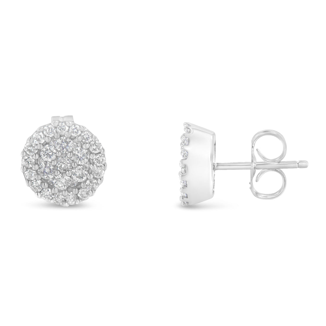 14K White Gold 1/2 Cttw Brilliant-Cut Diamond Halo-Style Cluster Round Button Stud Earrings (H-I Color, I1-I2 Clarity) by Bids.com