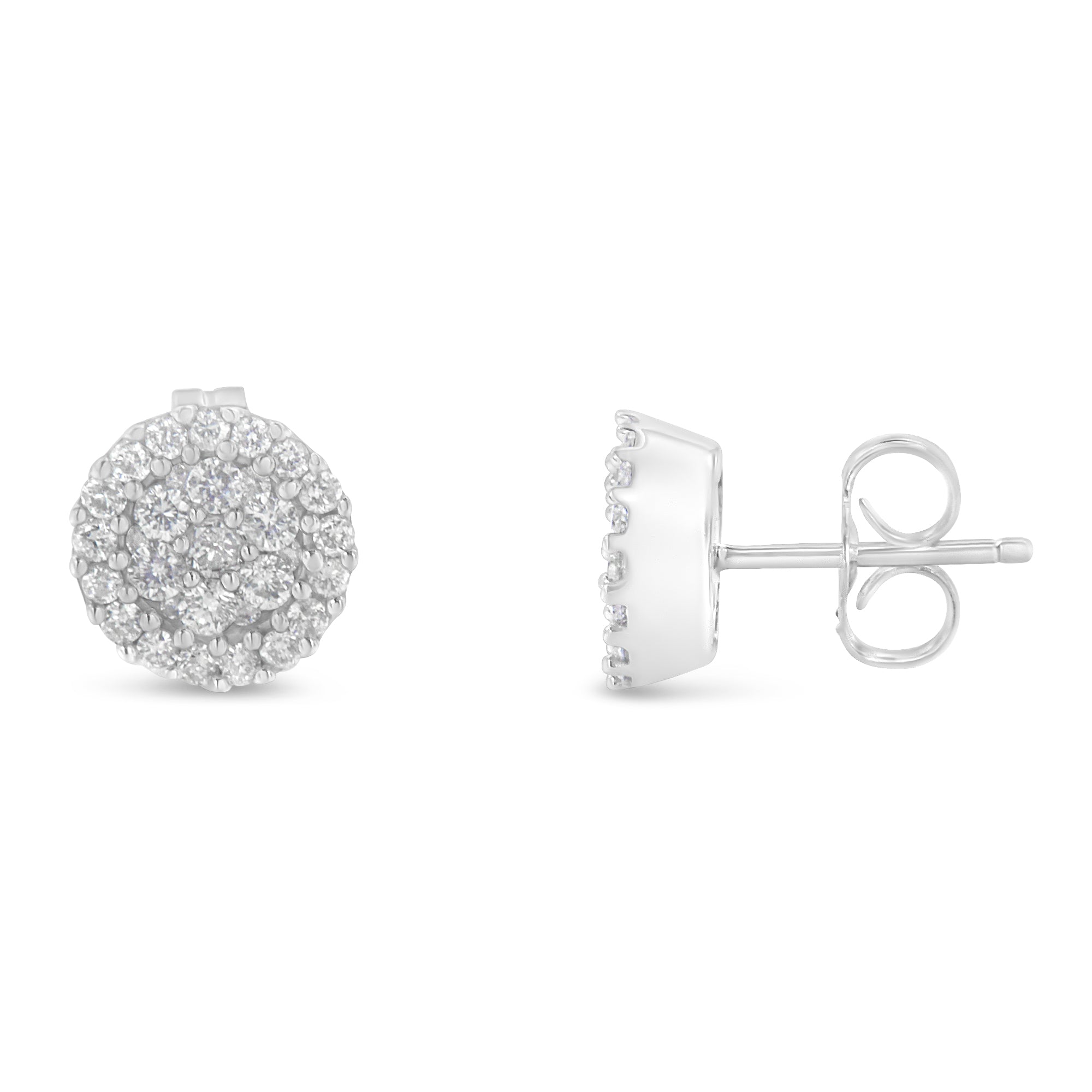 14K White Gold 1/2 Cttw Brilliant-Cut Diamond Halo-Style Cluster Round Button Stud Earrings (H-I Color, I1-I2 Clarity) by Bids.com