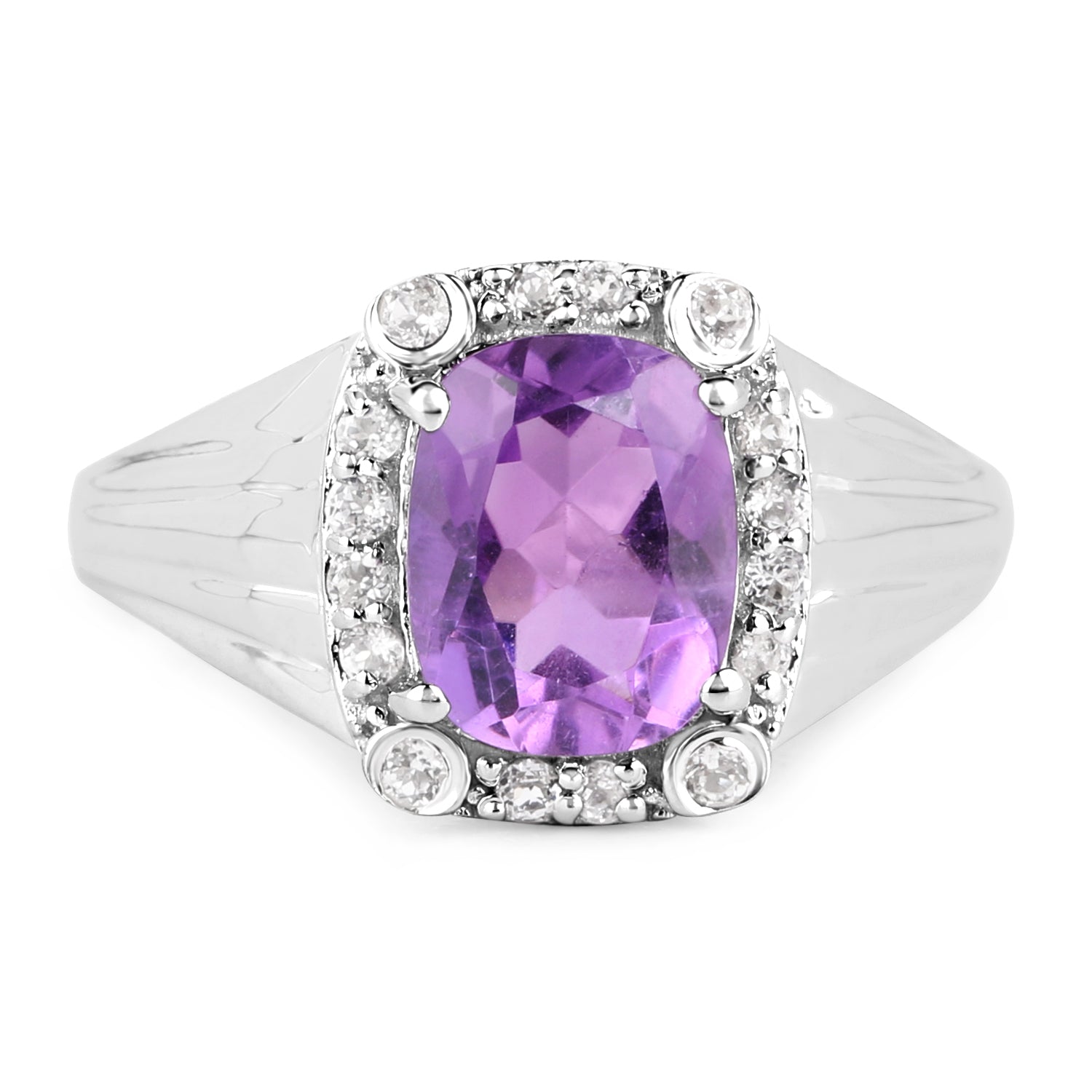 2.13 Carat Genuine Amethyst and White Topaz .925 Sterling Silver Ring by Bids.com