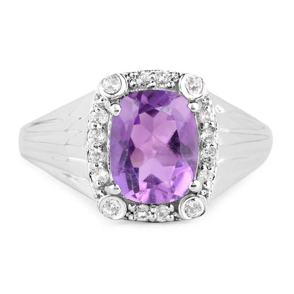 2.13 Carat Genuine Amethyst and White Topaz .925 Sterling Silver Ring by Bids.com