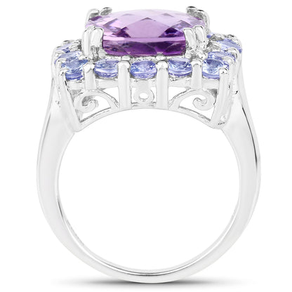 6.63 Carat Genuine Amethyst and Tanzanite .925 Sterling Silver Ring by Bids.com