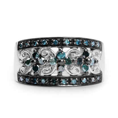 0.54 Carat Genuine Blue Diamond .925 Sterling Silver Ring  DestGlow