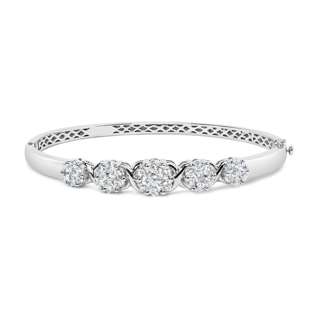 14K White Gold 2 1/2 Cttw Diamond Graduating Floral Cluster Bangle Bracelet (H-I Color, SI1-SI2 Clarity) - Fits Wrists up to 7.25" by Bids.com