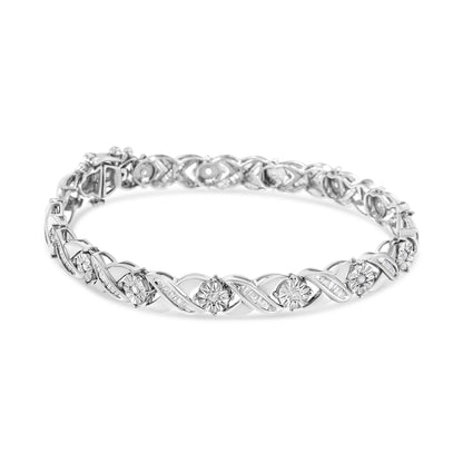 .925 Sterling Silver 1.0 Cttw Round-Brilliant and Baguette Cut Diamond Miracle-Set X-Link 7" Tennis Bracelet (I-J Color, I2-I3 Clarity) by Bids.com