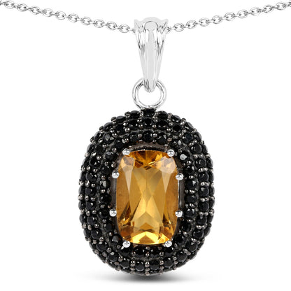 5.85 Carat Genuine Citrine and Black Spinel .925 Sterling Silver Pendant by Bids.com