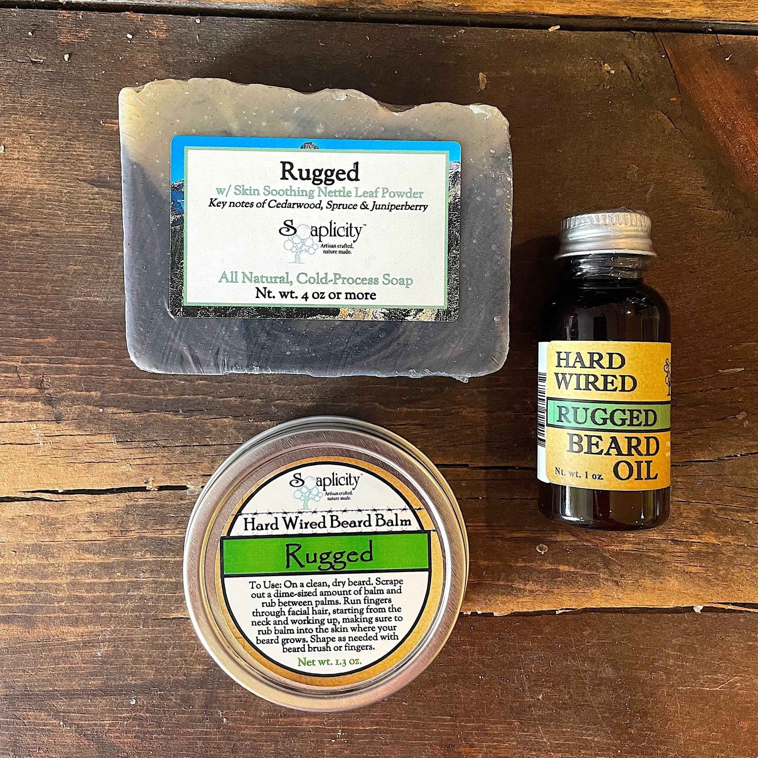 Bearded Trio Gift Set with Hard Wired Beard Oil, Balm, &amp; Body Soap Bar