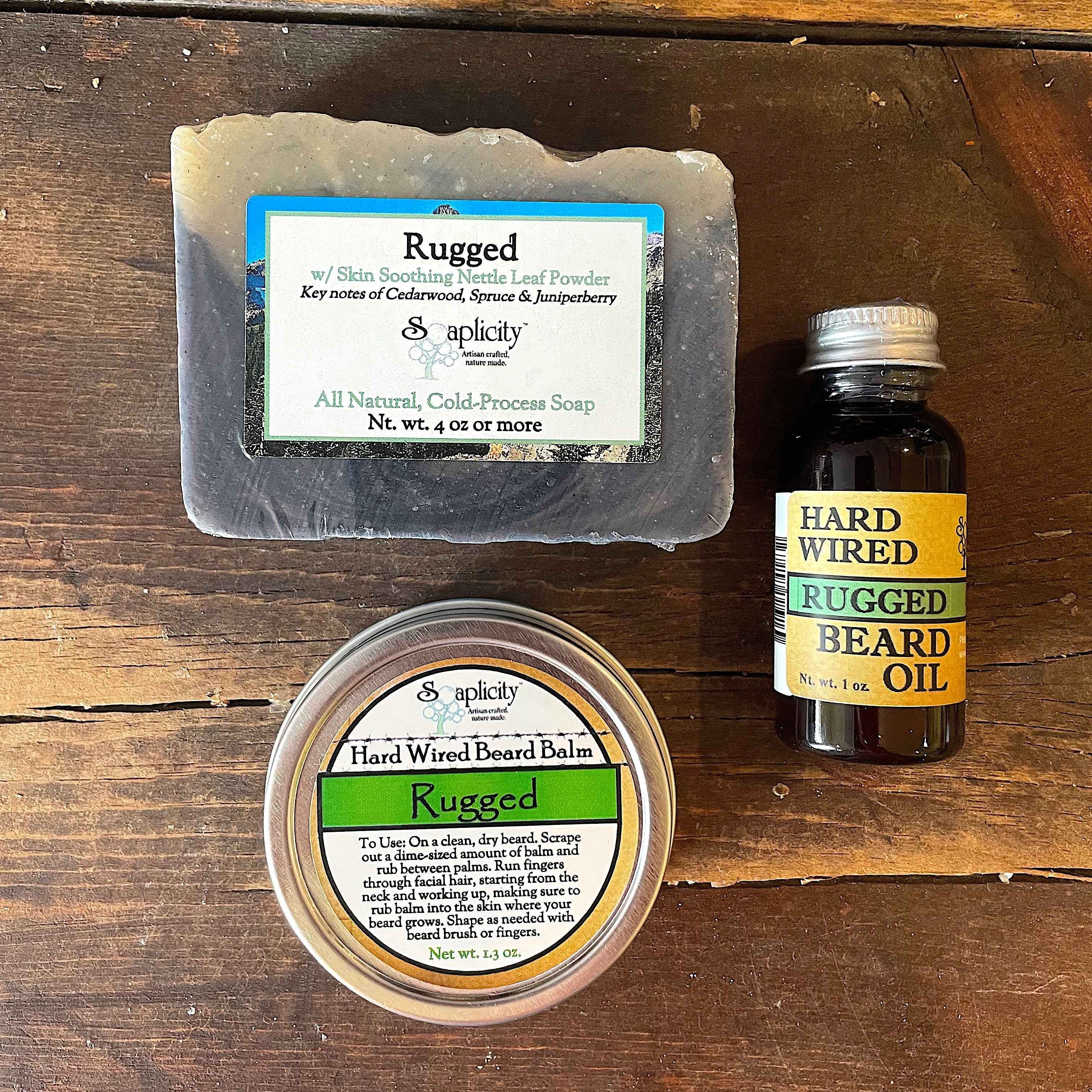 Bearded Trio Gift Set with Hard Wired Beard Oil, Balm, &amp; Body Soap Bar