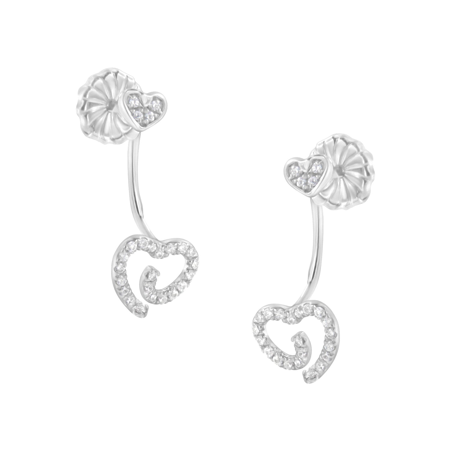 .925 Sterling Silver 1/4 Cttw Diamond Swirl Heart Front/Back Earrings (I-J Color, I2-I3 Clarity) by Bids.com