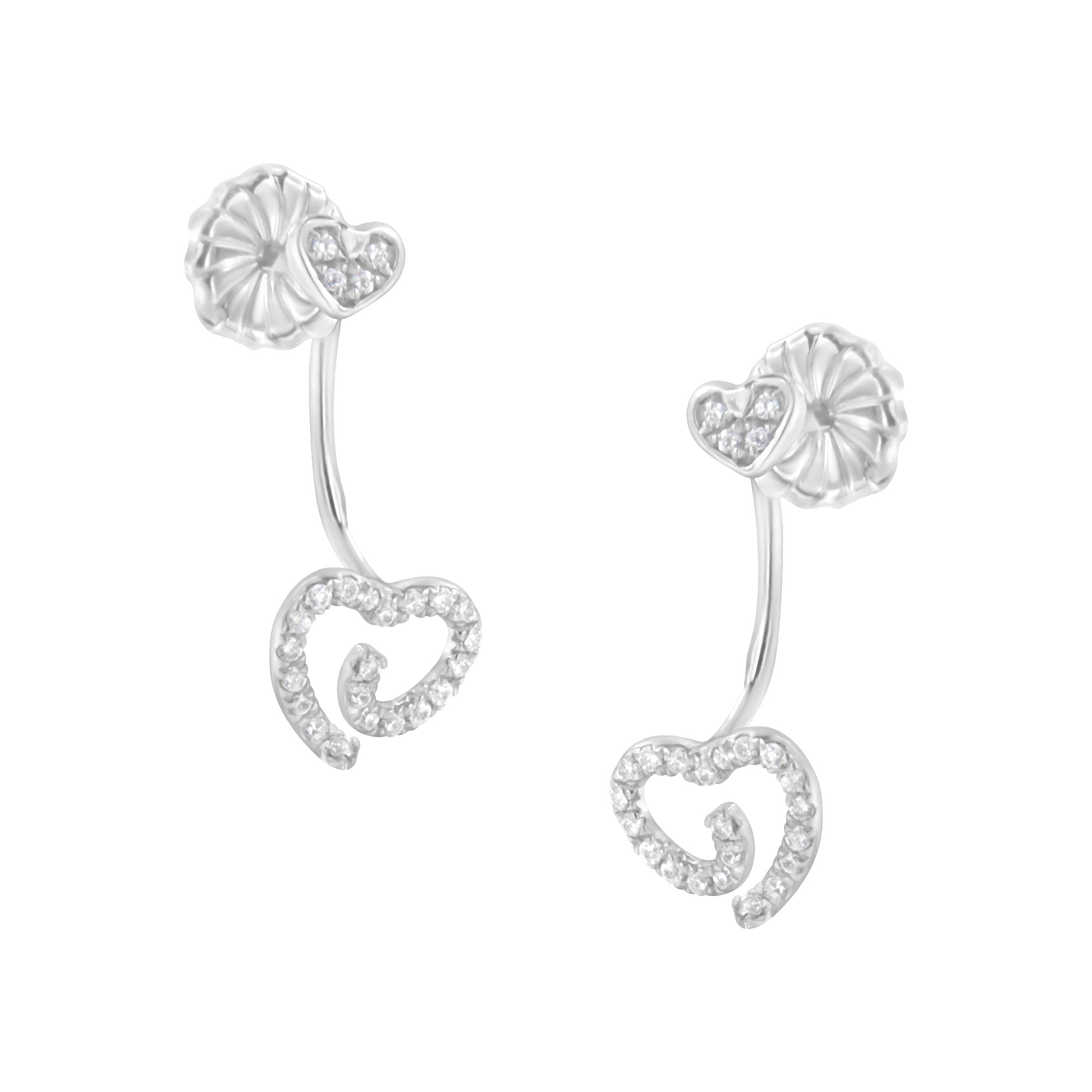 .925 Sterling Silver 1/4 Cttw Diamond Swirl Heart Front/Back Earrings (I-J Color, I2-I3 Clarity) by Bids.com